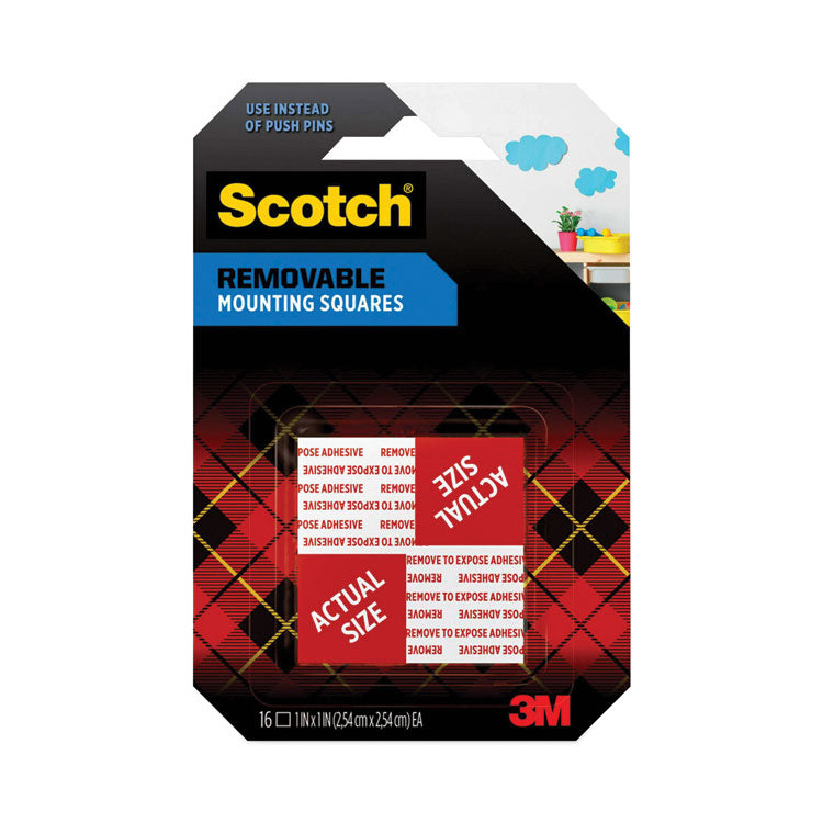 Scotch - Precut Foam Mounting Squares, Removable, Double-Sided, Holds Up to 0.33 lb (2 Squares), 1 x 1, White, 16/Pack