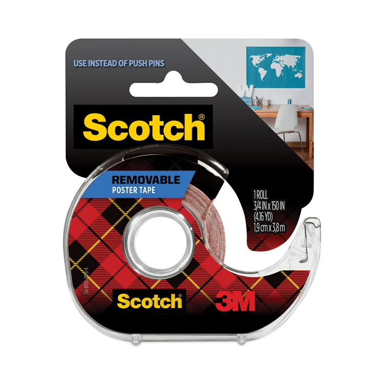 Scotch - Wallsaver Removable Poster Tape with Dispenser, 1" Core, 0.75" x 12.5 ft, Clear