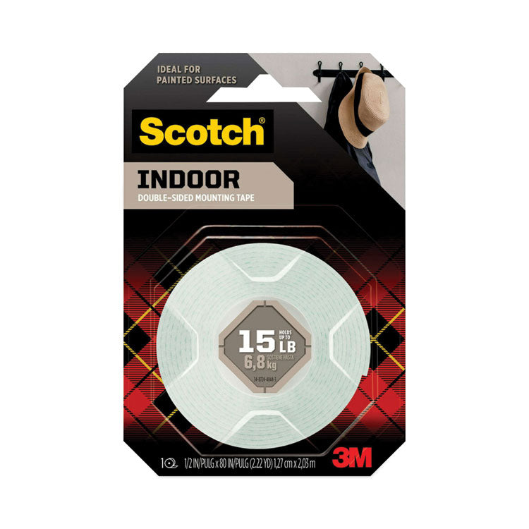 Scotch - Permanent High-Density Foam Mounting Tape, Double-Sided, Holds Up to 15 lbs, 0.5" x 80", White