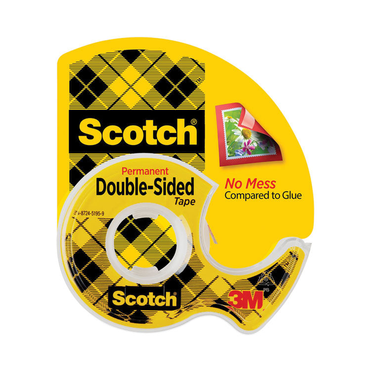 Scotch - Double-Sided Permanent Tape in Handheld Dispenser, 1" Core, 0.5" x 37.5 ft, Clear