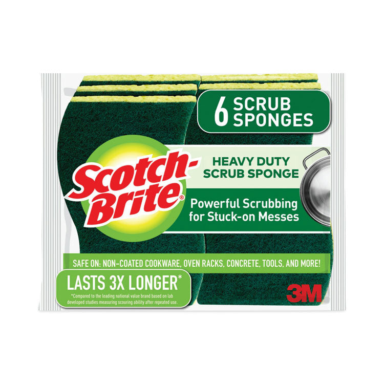 Scotch-Brite - Heavy-Duty Scrub Sponge, 4.5 x 2.7, 0.6" Thick, Yellow/Green, 6/Pack