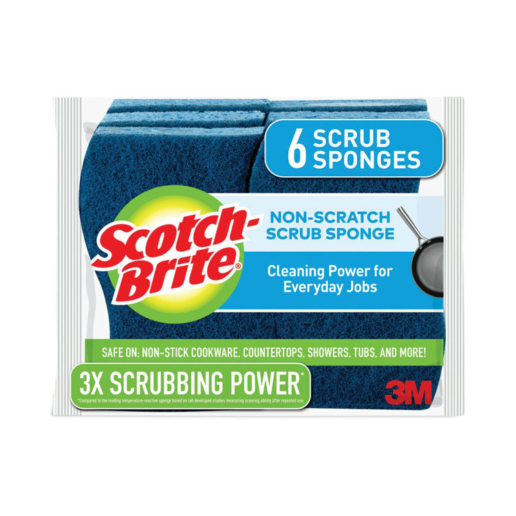 Scotch-Brite - Non-Scratch Multi-Purpose Scrub Sponge, 4.4 x 2.6, 0.8" Thick, Blue, 6/Pack