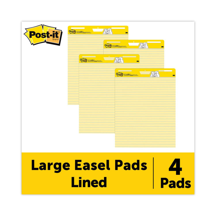 Post-it Easel Pads Super Sticky - Vertical-Orientation Self-Stick Easel Pad Value Pack, Presentation Format (1.5" Rule), 25 x 30, Yellow, 30 Sheets, 4/Carton