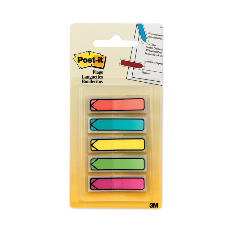 Post-it Flags - Arrow 0.5" Page Flags, Five Assorted Bright Colors, 20/Color, 100/Pack