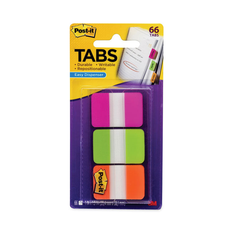 Post-it Tabs - 1" Plain Solid Color Tabs, 1/5-Cut, Assorted Bright Colors, 1" Wide, 66/Pack