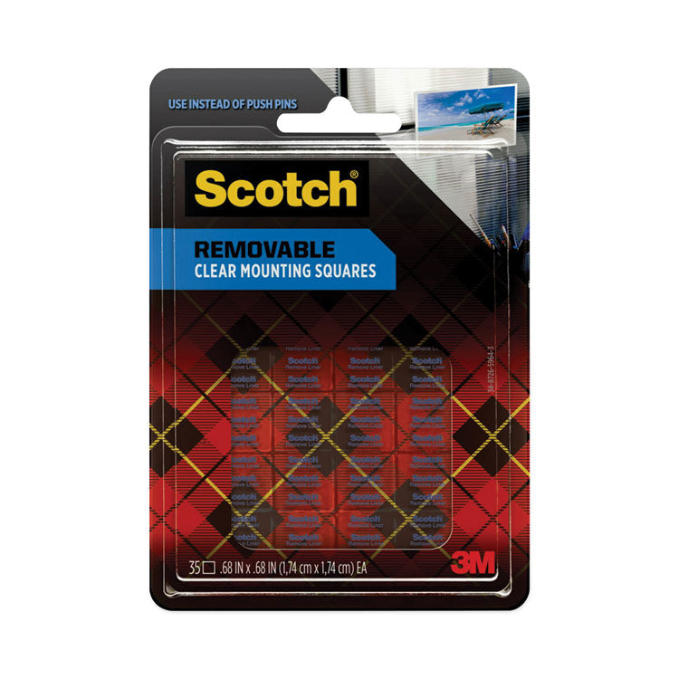 Scotch - Removable Clear Mounting Squares, Holds Up to 0.33 lbs, 0.69 x 0.69, Clear, 35/Pack