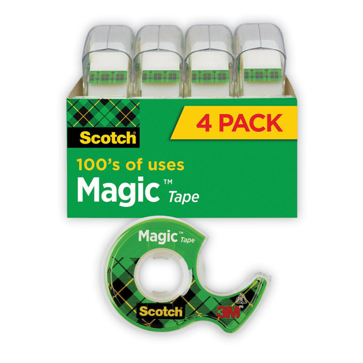 Scotch - Magic Tape in Handheld Dispenser, 1" Core, 0.75" x 25 ft, Clear, 4/Pack