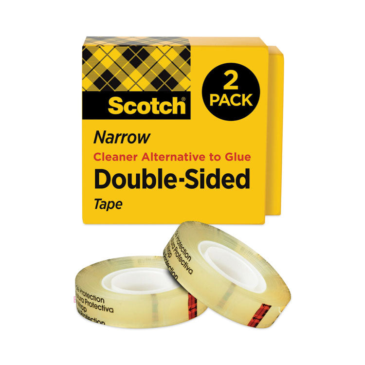 Scotch - Double-Sided Tape, 3" Core, 0.5" x 36 yds, Clear, 2/Pack