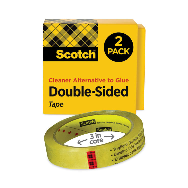 Scotch - Double-Sided Tape, 3" Core, 0.75" x 36 yds, Clear, 2/Pack