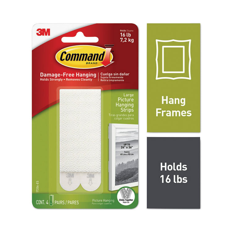 Command - Picture Hanging Strips, Removable, Holds Up to 4 lbs per Pair, 0.5 x 3.63, White, 4 Pairs/Pack