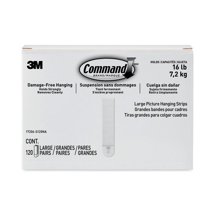 Command - Picture Hanging Strips, Value Pack, Large, Removable, Holds Up to 16 lbs, 0.75 x 3.65, White, 120 Pairs/Pack