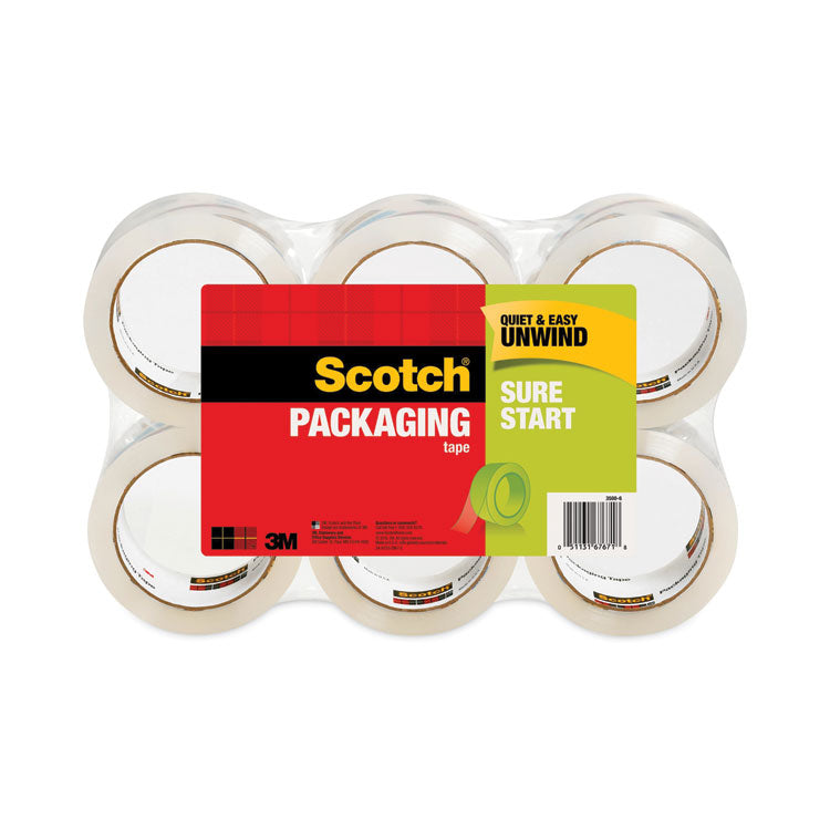 Scotch - Sure Start Packaging Tape, 3" Core, 1.88" x 54.6 yds, Clear, 6/Pack