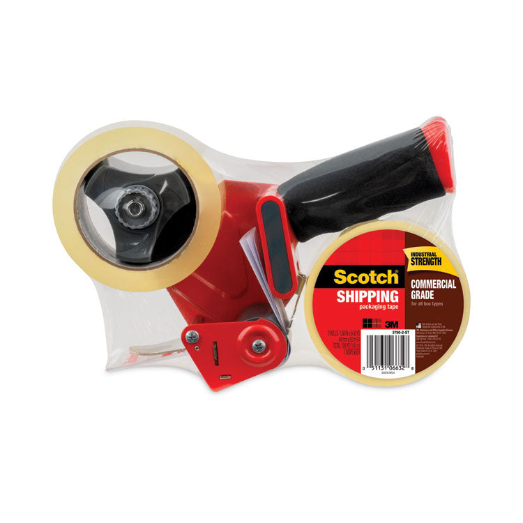 Scotch - Packaging Tape Dispenser with Two Rolls of Tape, 3" Core, For Rolls Up to 0.75" x 60 yds, Red