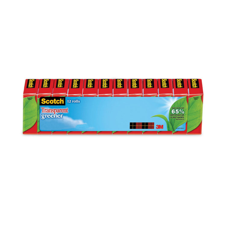 Scotch - Transparent Greener Tape, 1" Core, 0.75" x 75 ft, Transparent, 12/Pack