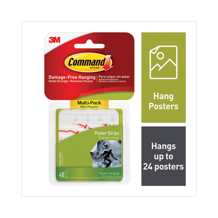 Command - Poster Strips Value Pack, Removable, Holds Up to 1 lb, 0.63 x 1.75, White, 48/Pack