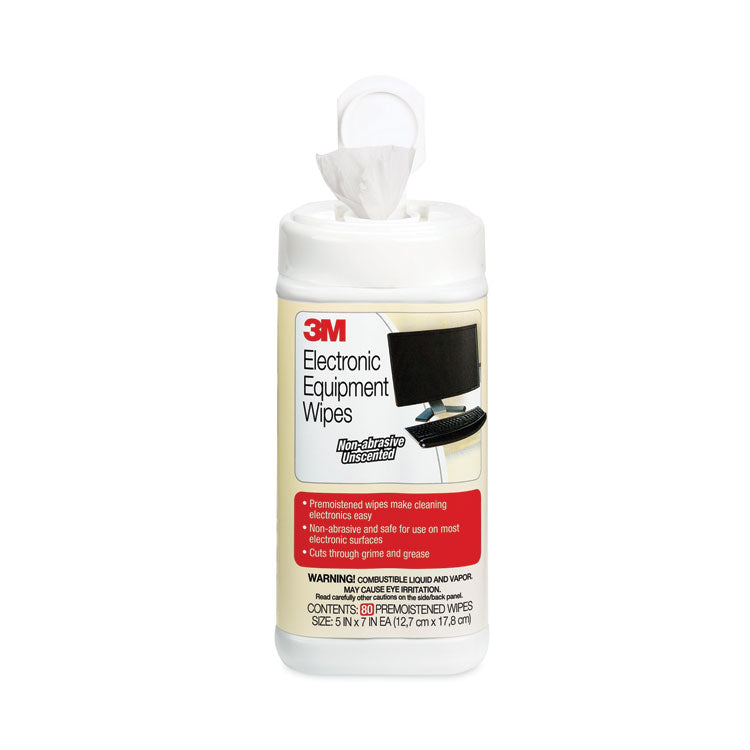 3M - Electronic Equipment Cleaning Wipes, 1-Ply, 5.5 x 6.75, Unscented, White, 80/Canister