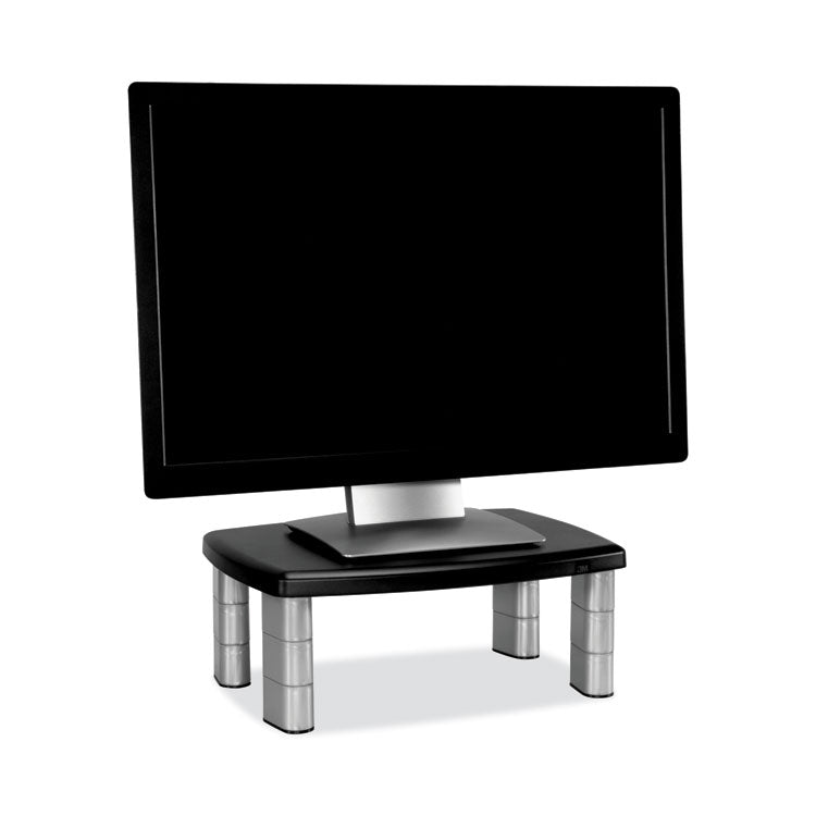 3M - Adjustable Height Monitor Stand, 15" x 12" x 2.63" to 5.78", Black/Silver, Supports 80 lbs