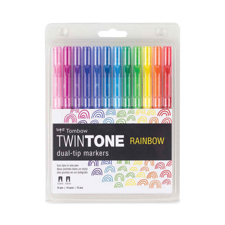 Tombow - TwinTone Dual-Tip Markers, Bold/Extra-Fine Tips, Assorted Colors, Dozen