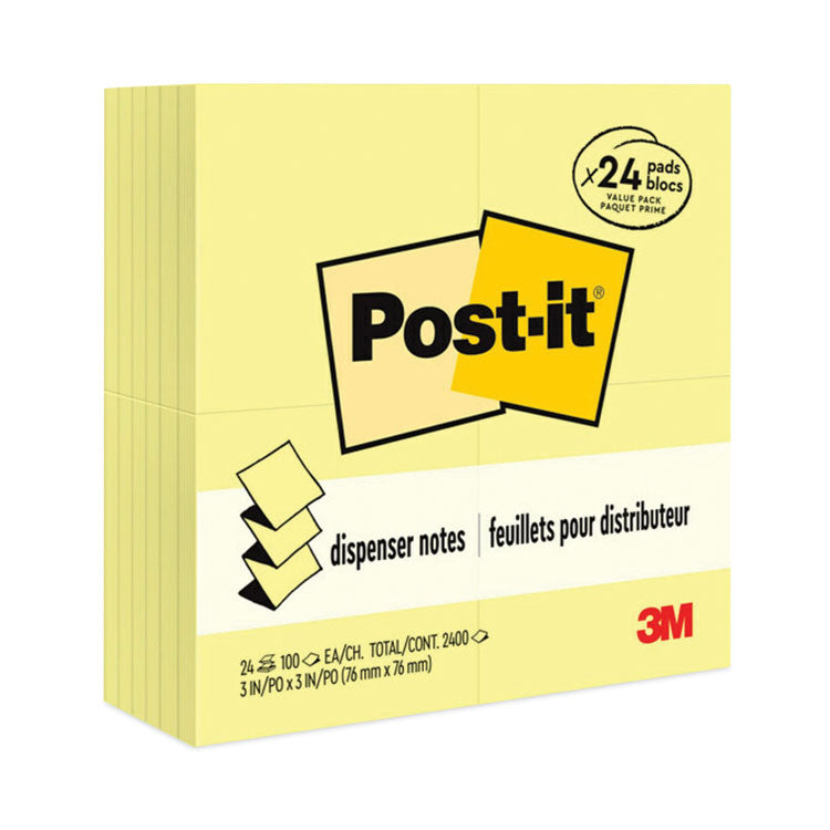 Post-it Pop-up Notes - Original Canary Yellow Pop-up Refill Value Pack, 3" x 3", Canary Yellow, 100 Sheets/Pad, 24 Pads/Pack