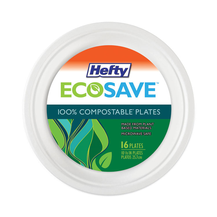 Hefty - ECOSAVE Tableware, Plate, Bagasse, 10.13" dia, White, 16/Pack