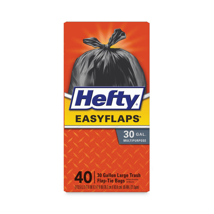 Hefty - Easy Flaps Trash Bags, 30 gal, 1.05 mil, 30" x 33", Black, 40/Box