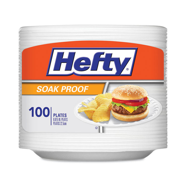 Hefty - Soak Proof Tableware, Foam Plates, 8.88" dia, White, 100/Pack (9390188)