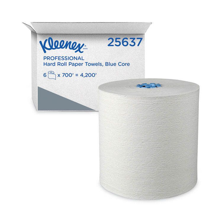 Kleenex - Hard Roll Paper Towels with Premium Absorbency Pockets with Colored Core, Blue Core, 7.5" x 700 ft, White, 6 Rolls/Carton