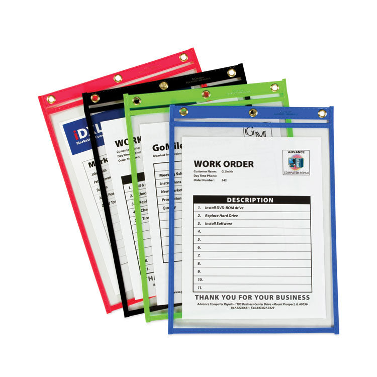 C-Line - Heavy-Duty Super Heavyweight Plus Stitched Shop Ticket Holders, Clear/Assorted, 9 x 12, 20/Box