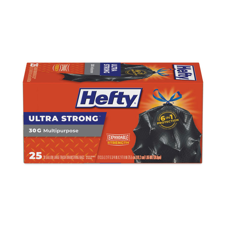 Hefty - Ultra Flex Waste Bags, 30 gal, 1.05 mil, 6" x 2.1", Black, 150/Carton