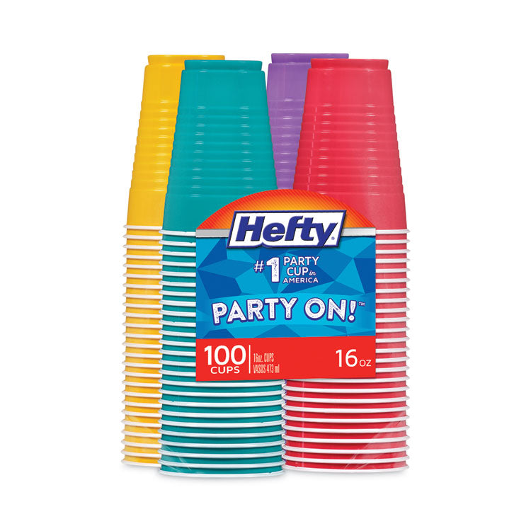 Hefty - Easy Grip Disposable Plastic Party Cups, 16 oz, Assorted Colors, 100/Pack