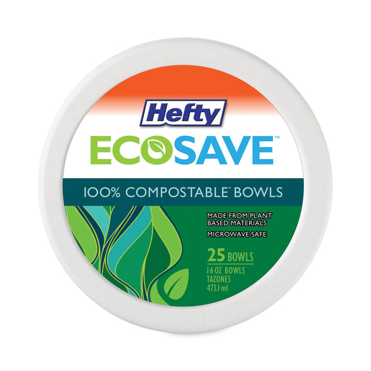 Hefty - ECOSAVE Tableware, Bowl, Bagasse, 16 oz, White, 25/Pack