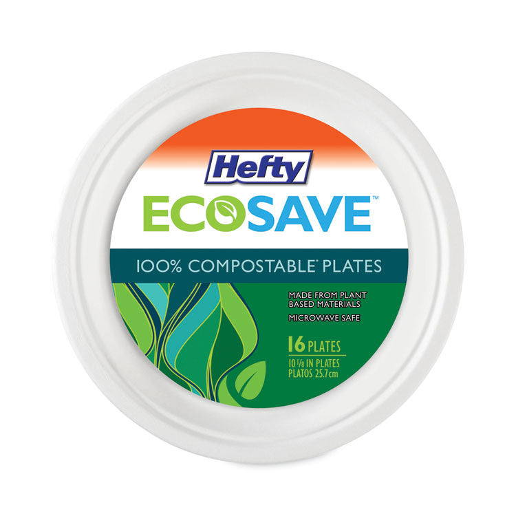 Hefty - ECOSAVE Tableware, Plate, Bagasse, 6.75" dia, White, 30/Pack, 12 Packs/Carton