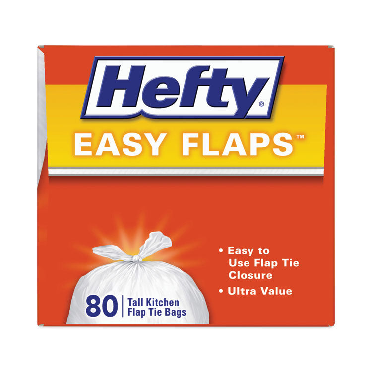 Hefty - Easy Flaps Trash Bags, 13 gal, 0.69 mil, 23.75" x 28", White, 480/Carton