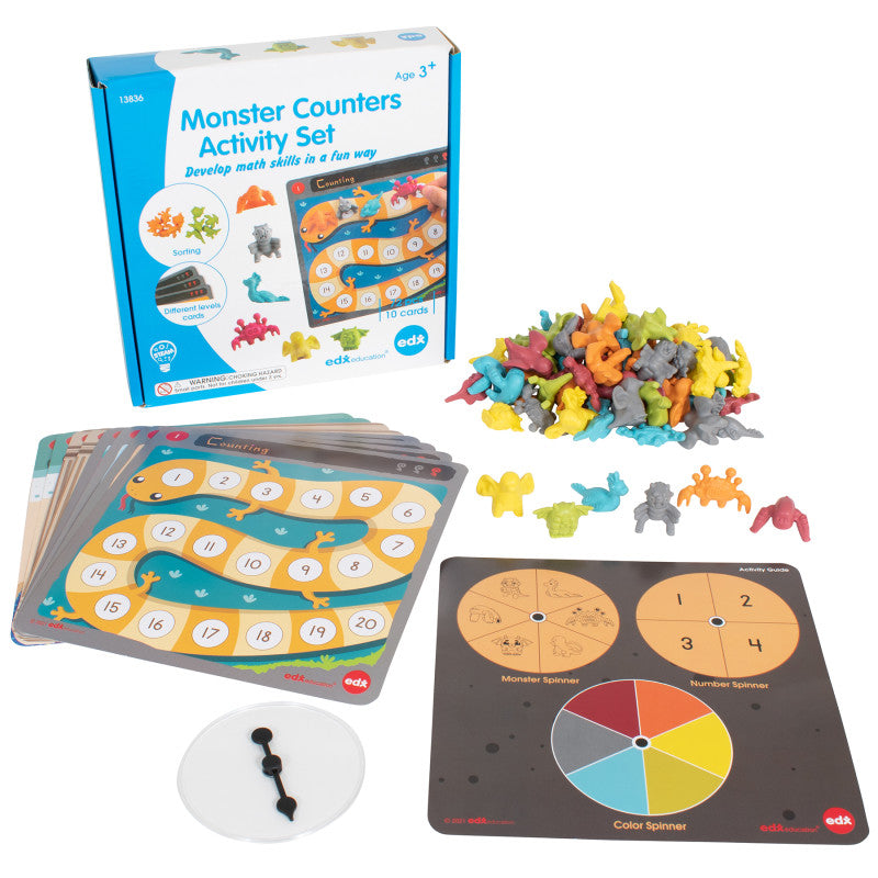 EDXEDUCATION - Monster Counters Activity Set - Set of 36 - 10 Double-Sided Activity Boards