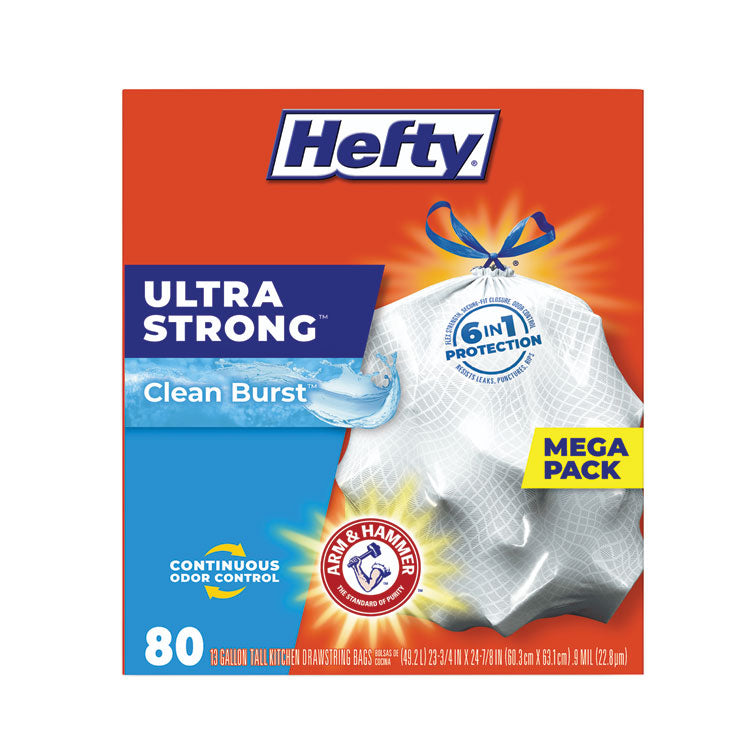 Hefty - Ultra Strong Scented Tall White Kitchen Bags, 13 gal, 0.9 mil, 24.75" x 24.88", White, 240/Carton