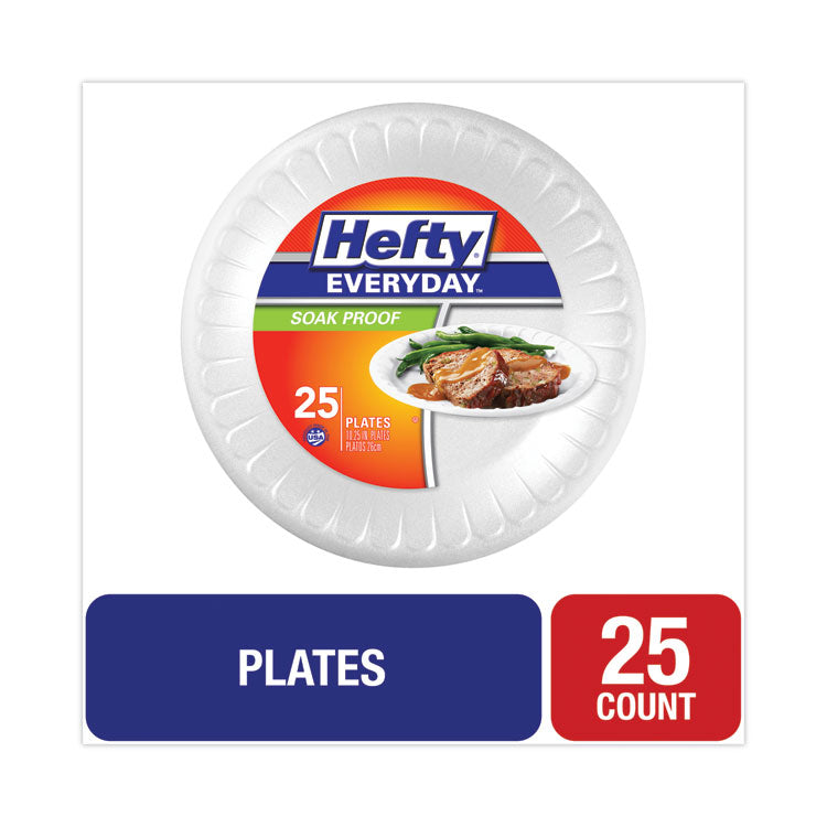 Hefty - Soak Proof Tableware, Foam Plates, 10.25" dia, White, 25/Pack