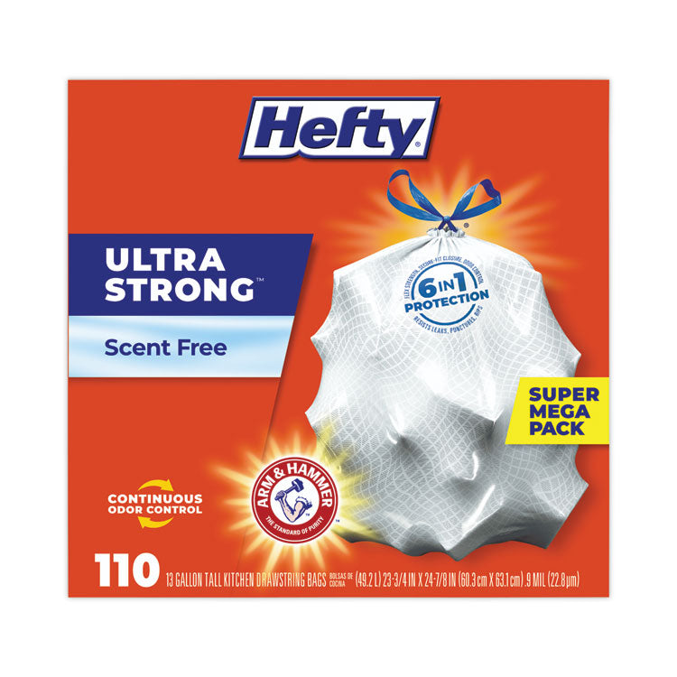 Hefty - Ultra Strong Tall Kitchen and Trash Bags, 13 gal, 0.9 mil, 23.75" x 24.88", White, 330/Carton