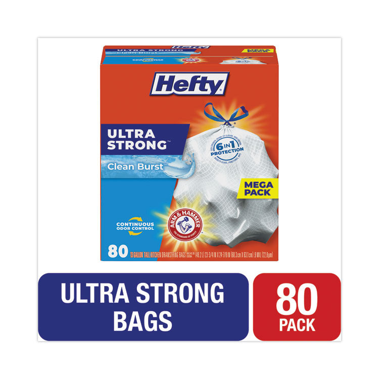 Hefty - Ultra Strong Scented Tall White Kitchen Bags, 13 gal, 0.9 mil, 23.75" x 24.88", White, 80/Box (8344822)