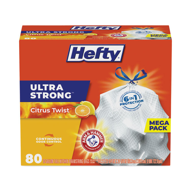 Hefty - Ultra Strong Scented Tall White Kitchen Bags, 13 gal, 0.9 mil, 23.75" x 24.88", White, 240/Carton