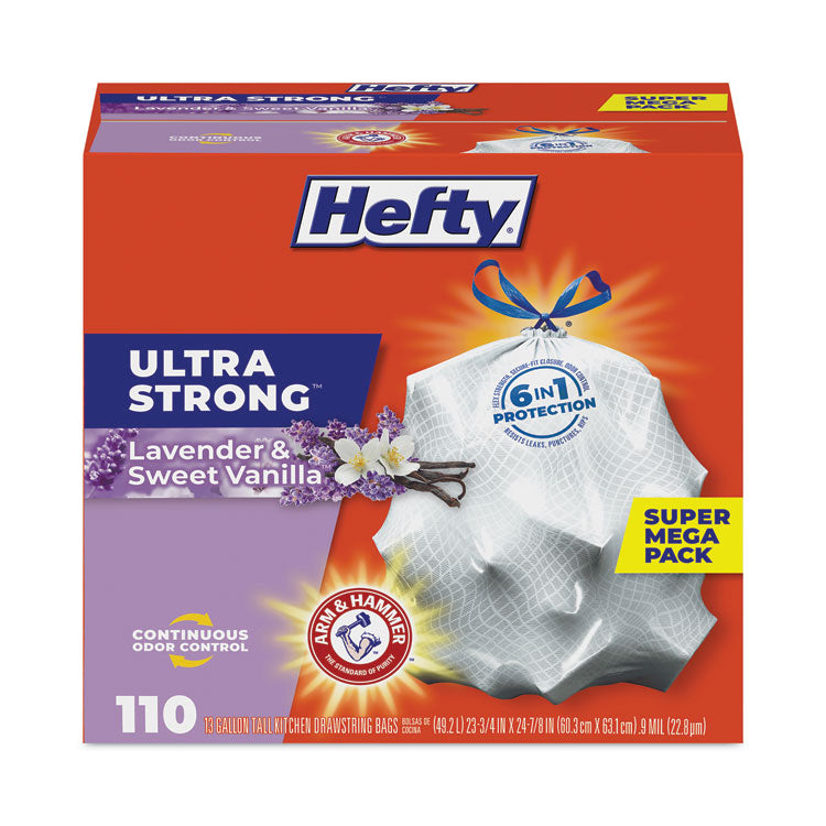 Hefty - Ultra Strong Scented Tall White Kitchen Bags, 13 gal, 0.9 mil, 23.75" x 24.88", White, 330/Carton