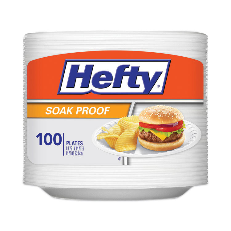 Hefty - Soak Proof Tableware, Foam Plates, 8.88" dia, White, 100/Pack