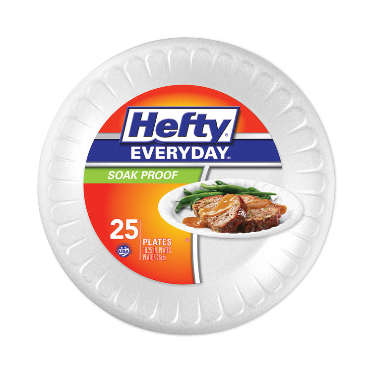 Hefty - Soak Proof Tableware, Foam Plates, 10.25" dia, White, 25/Pack 10 Packs/Carton