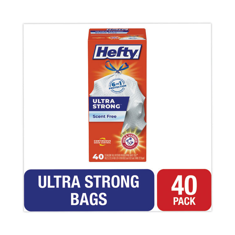 Hefty - Ultra Strong Tall Kitchen and Trash Bags, 13 gal, 0.9 mil, 23.75" x 24.88", White, 40/Box