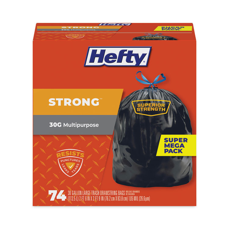 Hefty - Ultra Strong Tall Kitchen and Trash Bags, 30 gal, 1.1 mil, 30" x 33", Black, 222/Carton