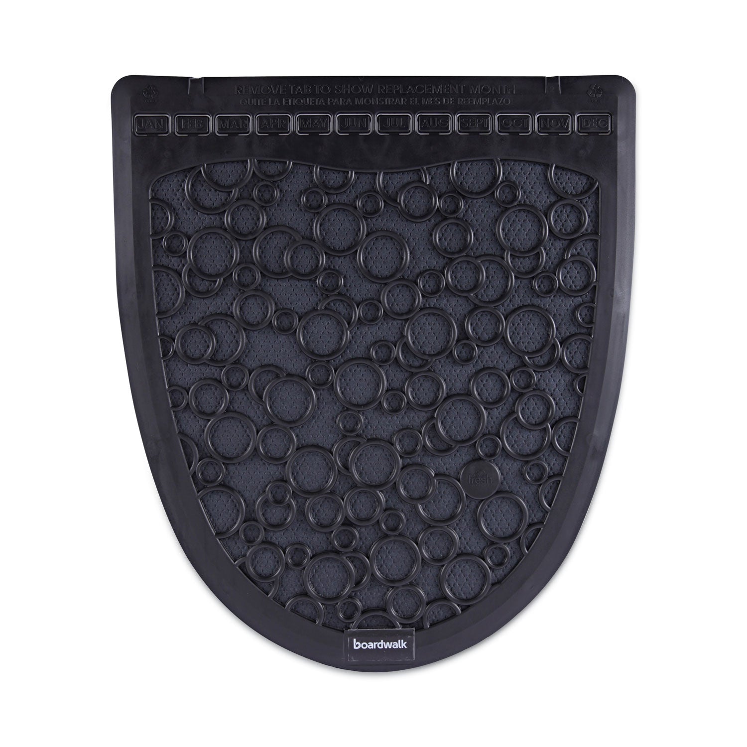 Disposable Urinal Floor Mat 2.0, Shield-Shaped, Black/Gray Slip-Resistant Surface, 17.5" x 20", 6/Carton