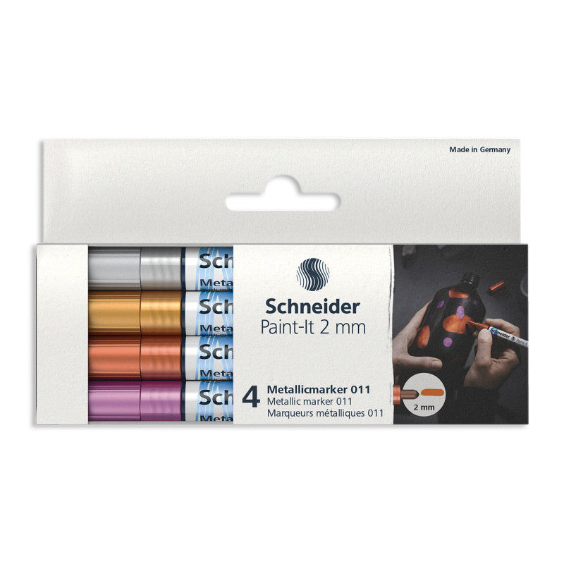 SCHNEIDER - Paint-It 011 Metallic Markers, 2 mm Tip, Wallet, 4 Assorted Ink Colors (Set 1)