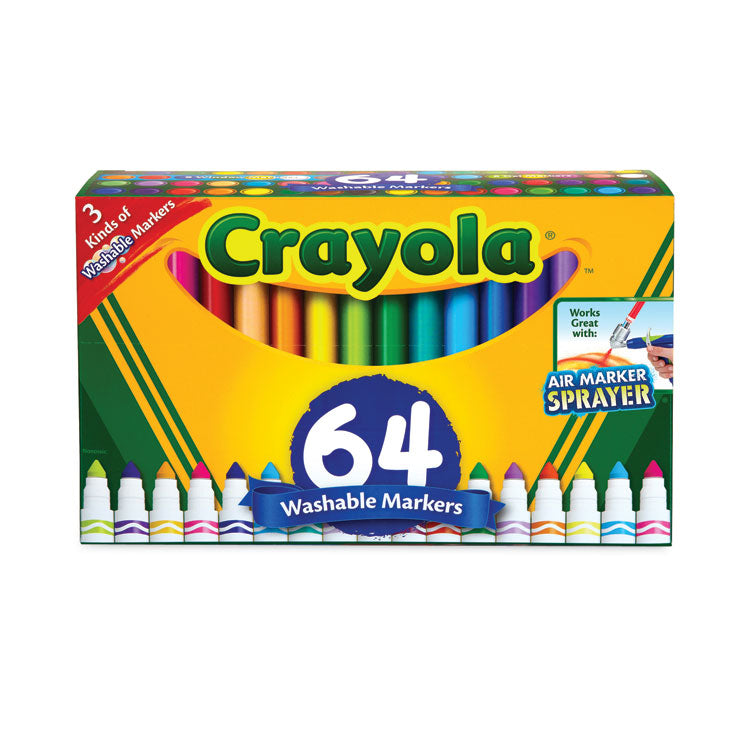 Crayola - Broad Line Washable Markers, Broad Bullet Tip, Assorted Colors, 64/Set