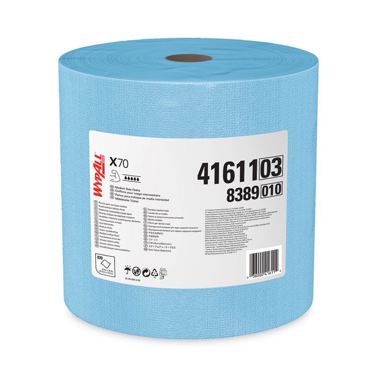 WypAll - X70 Cloths, Jumbo Roll, 12.4 x 12.2, Blue, 870/Roll