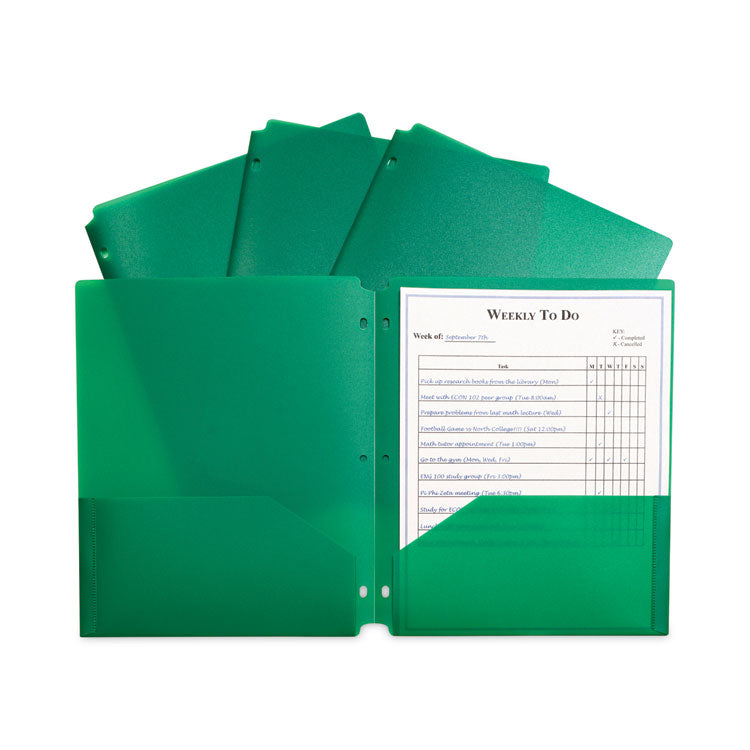 C-Line - Two-Pocket Heavyweight Poly Portfolio Folder, 3-Hole Punch, 11 x 8.5, Green, 25/Box