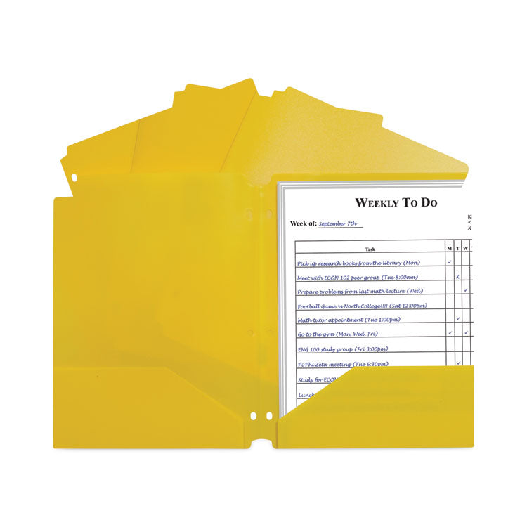 C-Line - Two-Pocket Heavyweight Poly Portfolio Folder, 3-Hole Punch, 11 x 8.5, Yellow, 25/Box